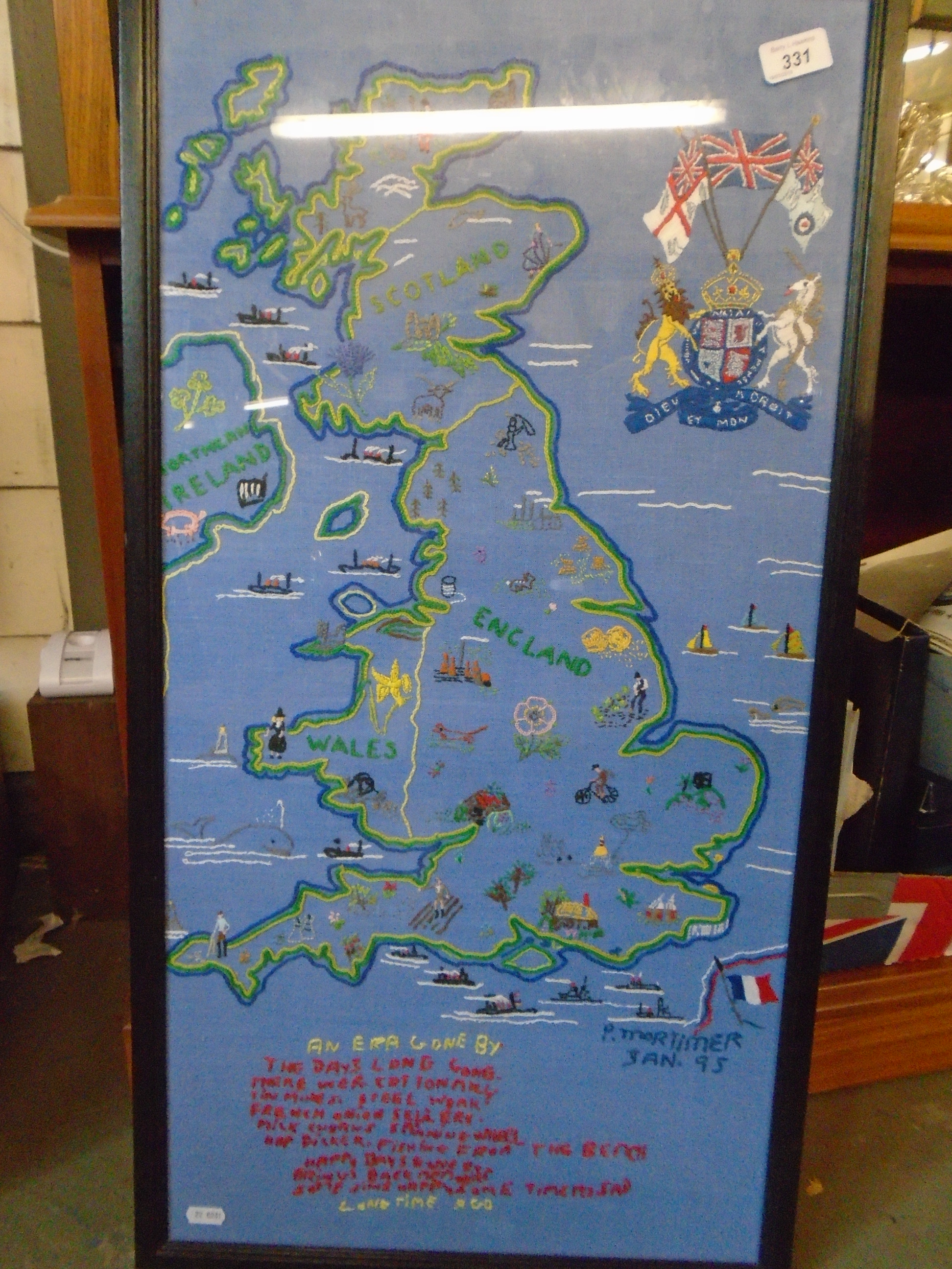 P MORTIMER EMBROIDED MAP OF THE UK IN 1937 (44 X 84)CM