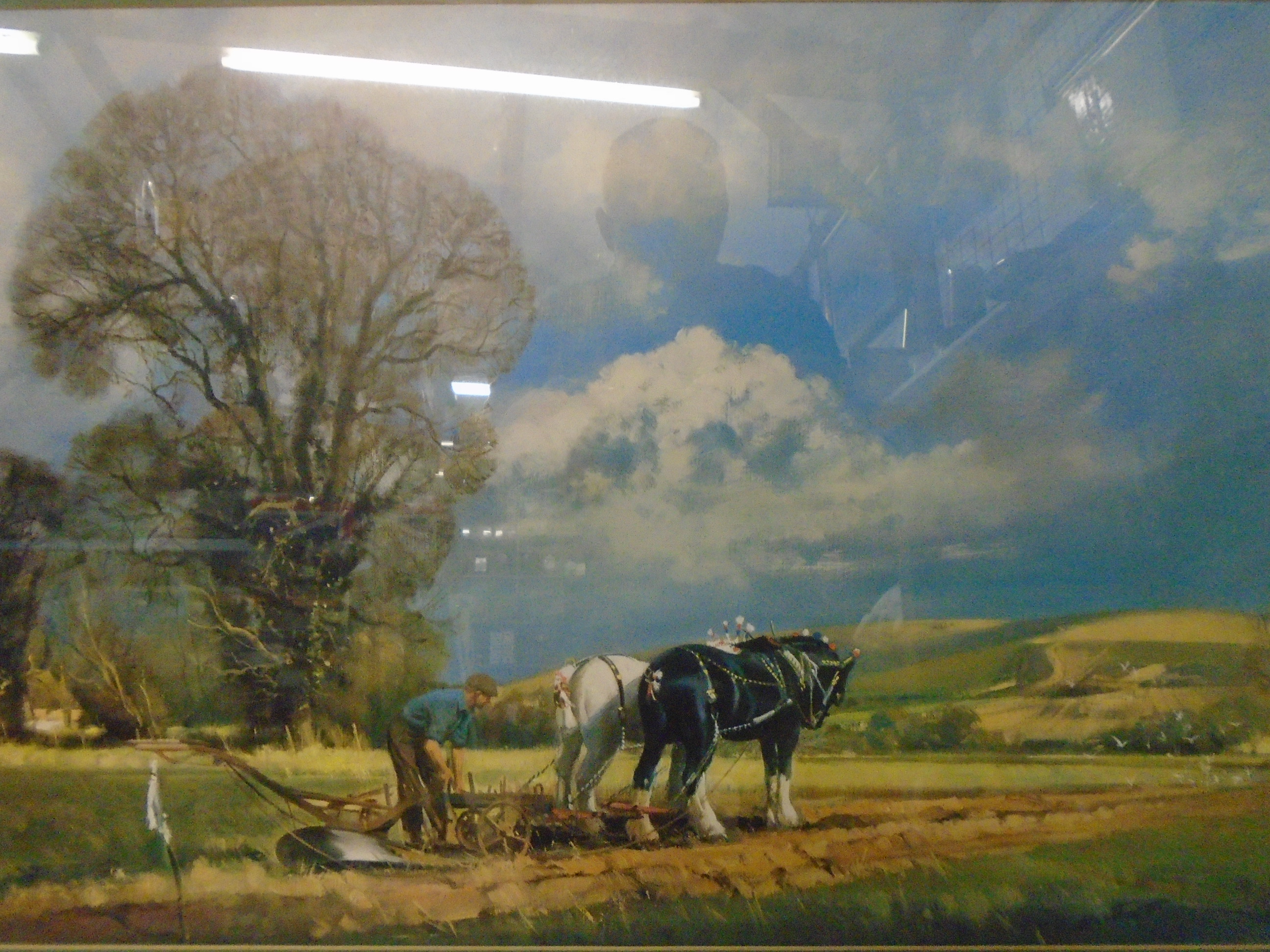 PRINT OF HORSE AND PLOUGH FARMING SCENE (88 X 62)CM