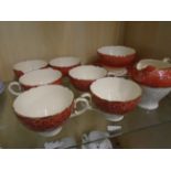 ROYAL CAULDRON RED AND WHITE 14 PIECE TEA SET FOR 6,