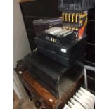 RETRO VHS & CASSETTE STORAGE UNITS & QTY OF VIDEO TAPES & CASSETTES SOME SEALED