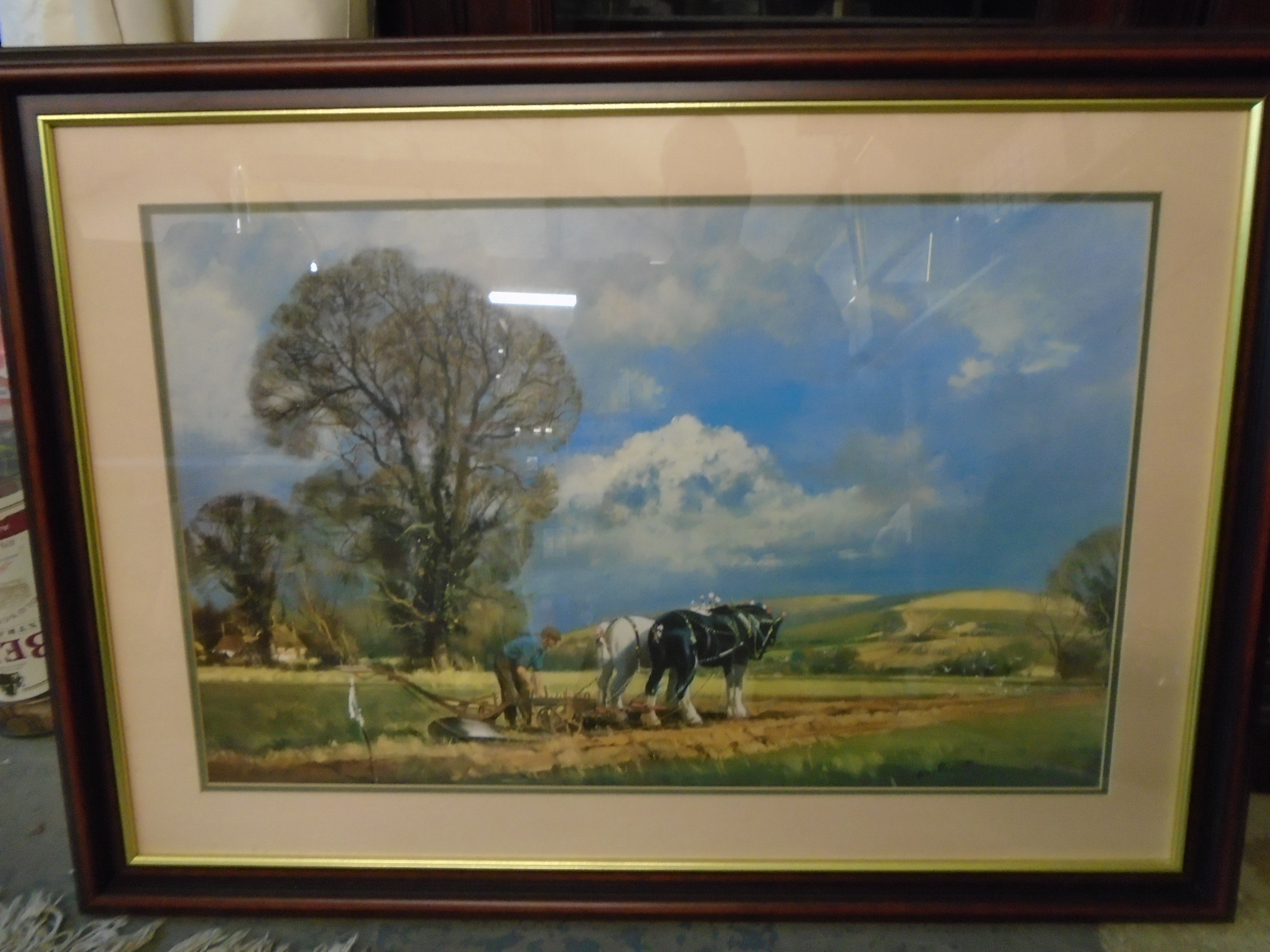 PRINT OF HORSE AND PLOUGH FARMING SCENE (88 X 62)CM - Image 3 of 3