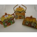 3 PIECE PRICE BROTHERS YE OLD COTTAGE TEA POT BUTTER DISH AND STORAGE JAR