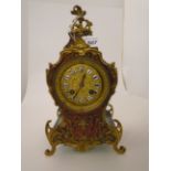 A FRENCH HARDWOOD AND BRASS 'BOULE' MANTLE CLOCK, GILT DIAL WITH INSET PORCELAIN ROMAN NUMERALS,