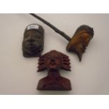 CARVED WOODEN PIPE AND 2 OTHER PIECES