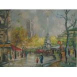 SIGNED S VERMEIR OIL ON BOARD OF CITY SCENE (54 X 42)CM