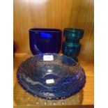 3 PIECES OF BLUE GLASS,