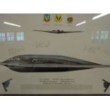 393RD BOMB SQUADRON PRINT OF STEALTH BOMBER WITH ASSOCIATED PILOTS SIGNATURES (54 X 40)