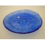 BLUE GLASS DISH 33CM DIAMETER