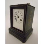 A FRENCH WOOD CARRIAGE CLOCK IN INLAID EBONISED CASE LEVER ESCAPEMENT, CASE IN NEED OF ATTENTION 1.