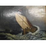 OIL ON CANVAS OF SHIPS IN STORMY SEAS ATTRIBUTED TO W NEWCOME 1842 A/F