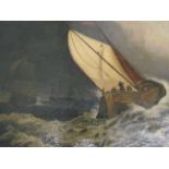 OIL ON CANVAS OF SHIPS IN STORMY SEAS ATTRIBUTED TO W NEWCOME 1842