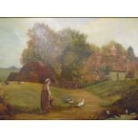 SIGNED OIL ON BOARD OF FARM SCENE (73 X 53)CM