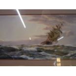 PRINT OF SHIP IN ROUGH SEAS (100 X 60)CM