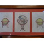 HAND COLOURED PRINT OF SPHERES (58 X 28)CM