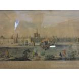 EAST PROSPECT OF LYNN-REGIS NORFOLK COLOURED ENGRAVING (88 X 36)CM