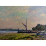 OIL ON BOARD OF BOAT SIGNED (43 X 36)CM