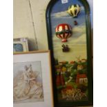 3D BALLOON PICTURE (80 X 30)CM AND PRINT OF LADY (38 X 46)CM