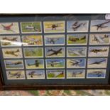 FRAMED PLAYERS CIGARETTE CARDS OF PLANES AND SUNDAY TIMES PICTURES OF VINTAGE CARS