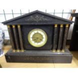 SLATE MANTLE CLOCK WITH PENDULUM NO KEY 32CM TALL