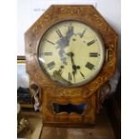 A 19TH CENTURY DROPPED DIAL WALL CLOCK WITH WALNUT VENEER INLAID (CIRCA 1840) WITH PART WOOD