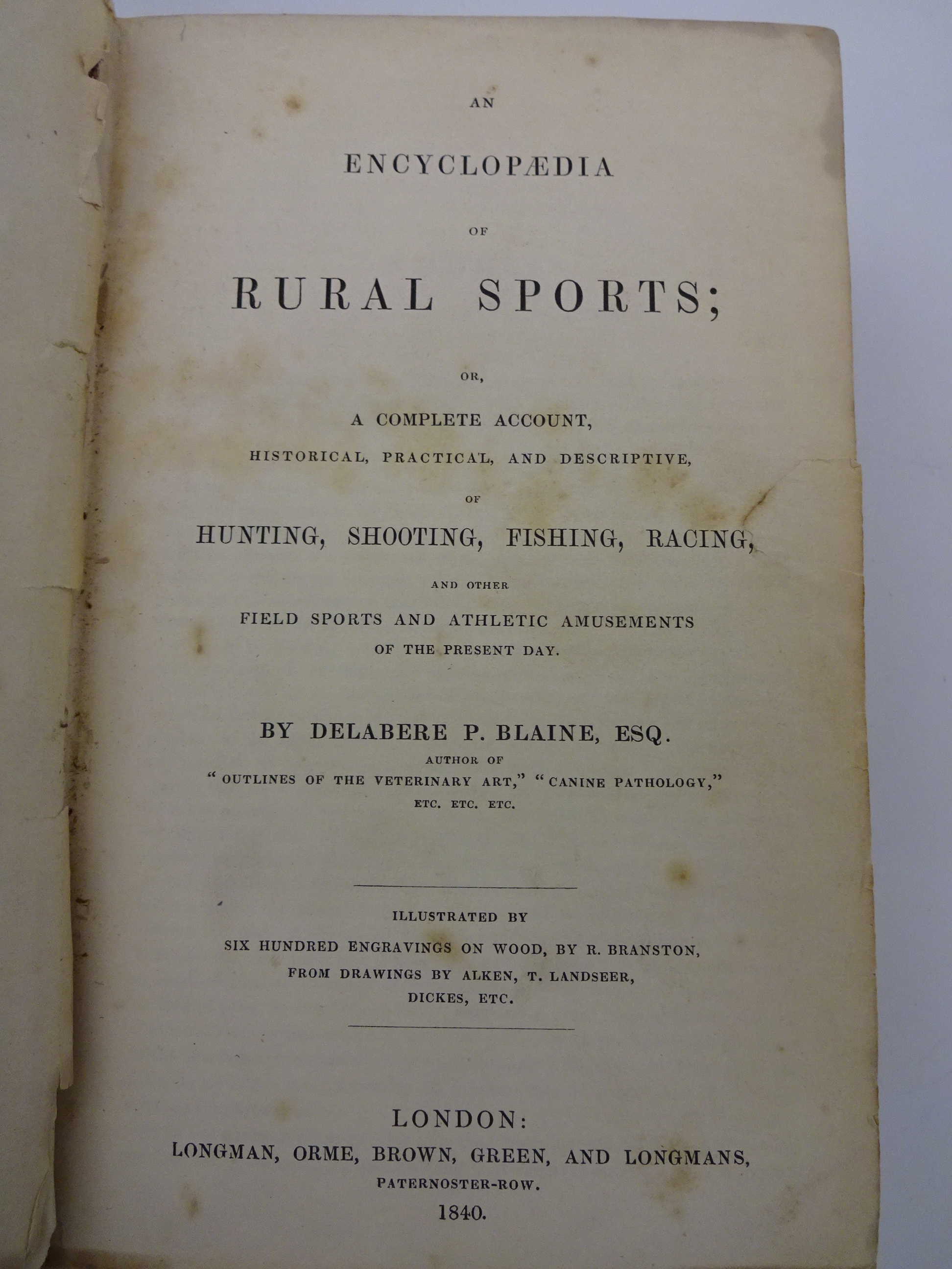 ENCYCLOPEDIA OF RURAL SPORTS BY BLAINE 1840