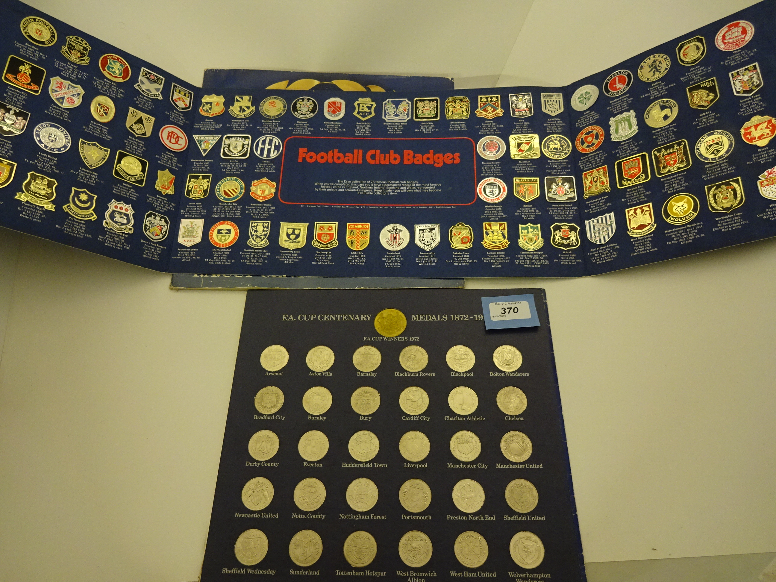 TWO COMPLETE MEDAL COLLECTIONS OF THE FA CUP CENTENARY 1872-1972 PLUS COMPLETE ESSO COLLECTION OF