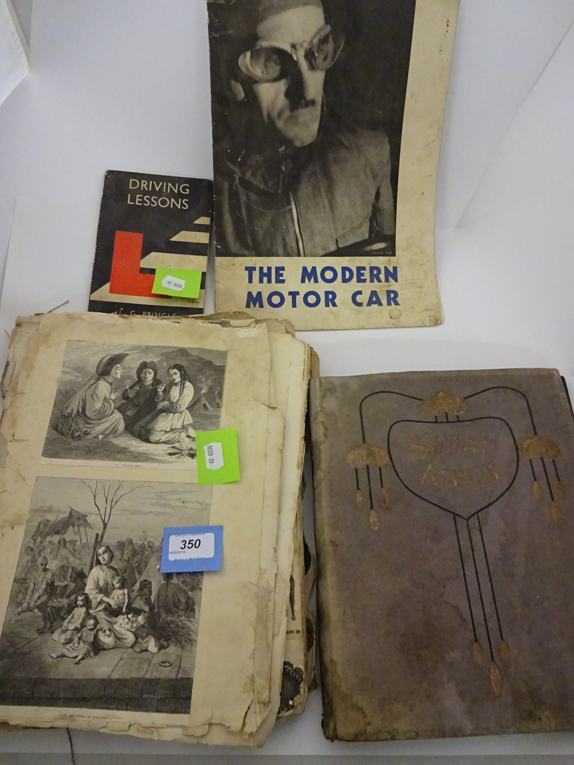 SCRAPBOOKS AND 2 VINTAGE MOTORCAR BOOKS PLUS A FEW VINTAGE BOOKS