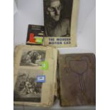 SCRAPBOOKS AND 2 VINTAGE MOTORCAR BOOKS PLUS A FEW VINTAGE BOOKS