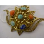 WIREWORK BROOCH/PENDANT WITH 6 SEMI PRECIOUS STONES