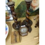 PAIR OF WOODEN CANDLESTICKS,