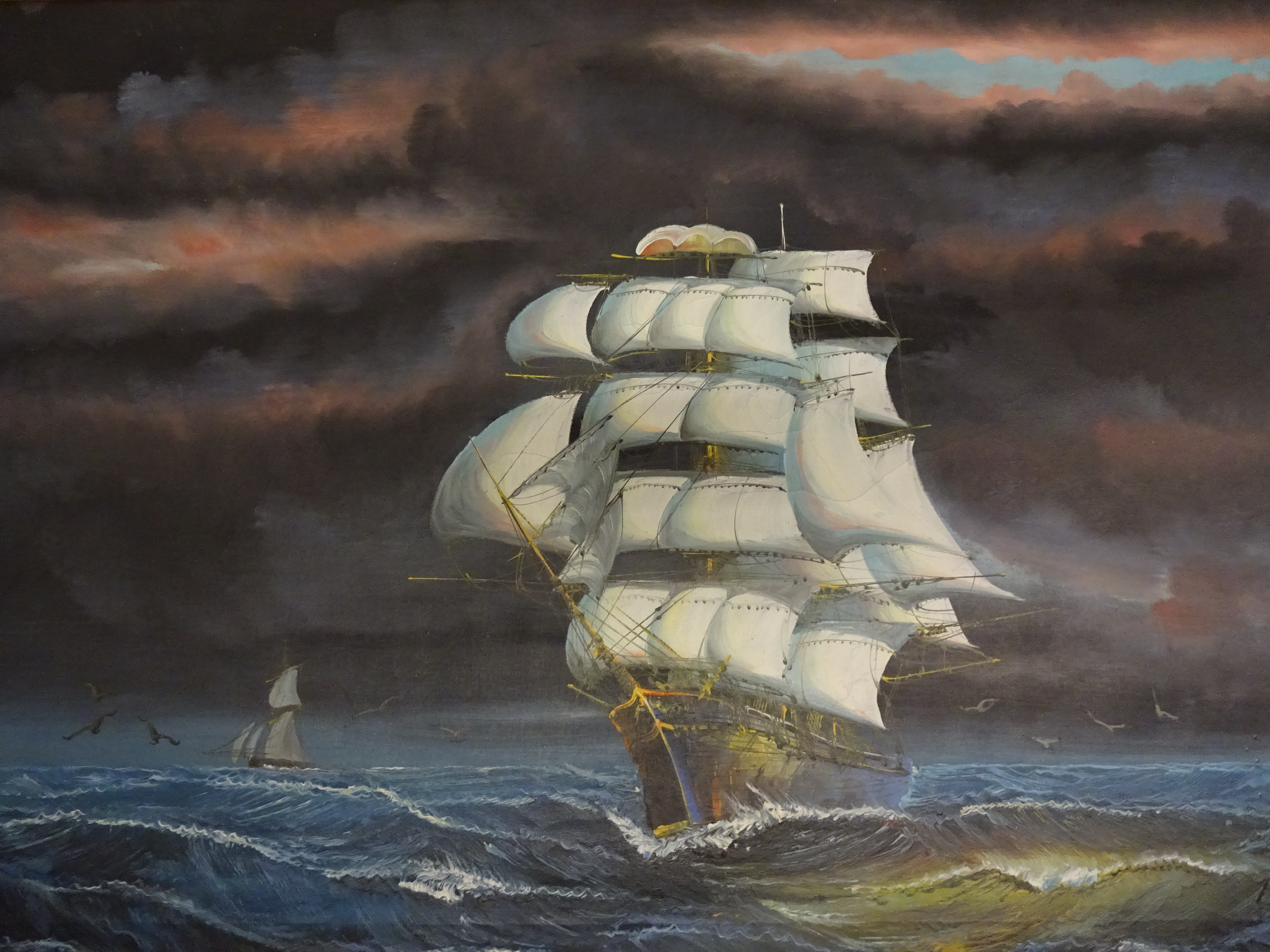 FULTONE? OIL ON CANVAS OF SHIP IN STORMY SEAS SIGNED (110 X 80)CM