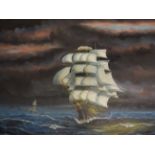 FULTONE? OIL ON CANVAS OF SHIP IN STORMY SEAS SIGNED (110 X 80)CM