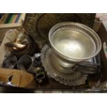 BOX OF BRASS AND PLATEWARE