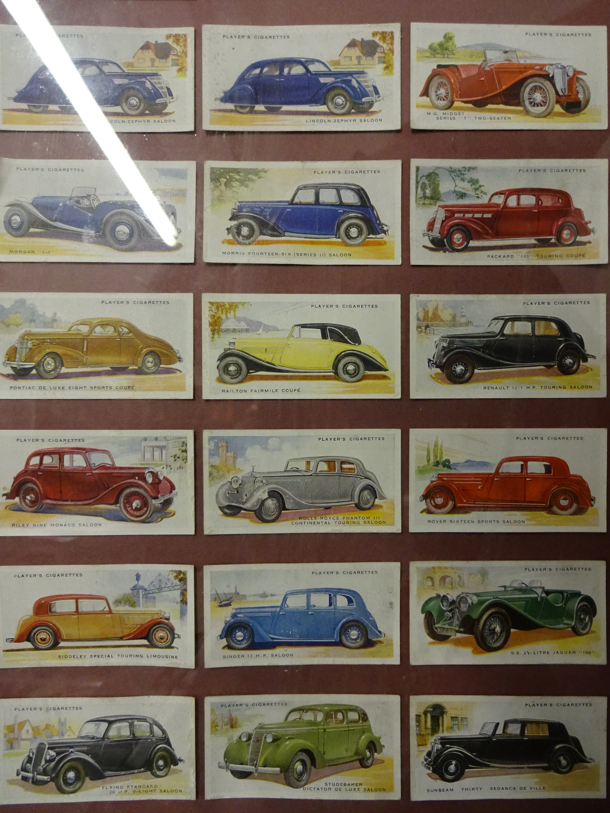 2 MOUNTED SETS OF PLAYERS CIGARETTE CARDS MILITARIA AND VINTAGE CARS - Image 2 of 3