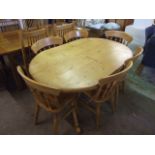 PINE DINING TABLE & 6 STICK BACK CHAIRS