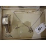 DEJA VOUX BOXED MATCHING LADIES WATCH AND NECKLACE AND EARRING SET