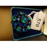 1960/70'S BROOCH FLOWER DESIGN BLUE AND GREEN STONES