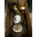BOX OF BRASS TO INCLUDE 2 SILK WALL HANGINGS