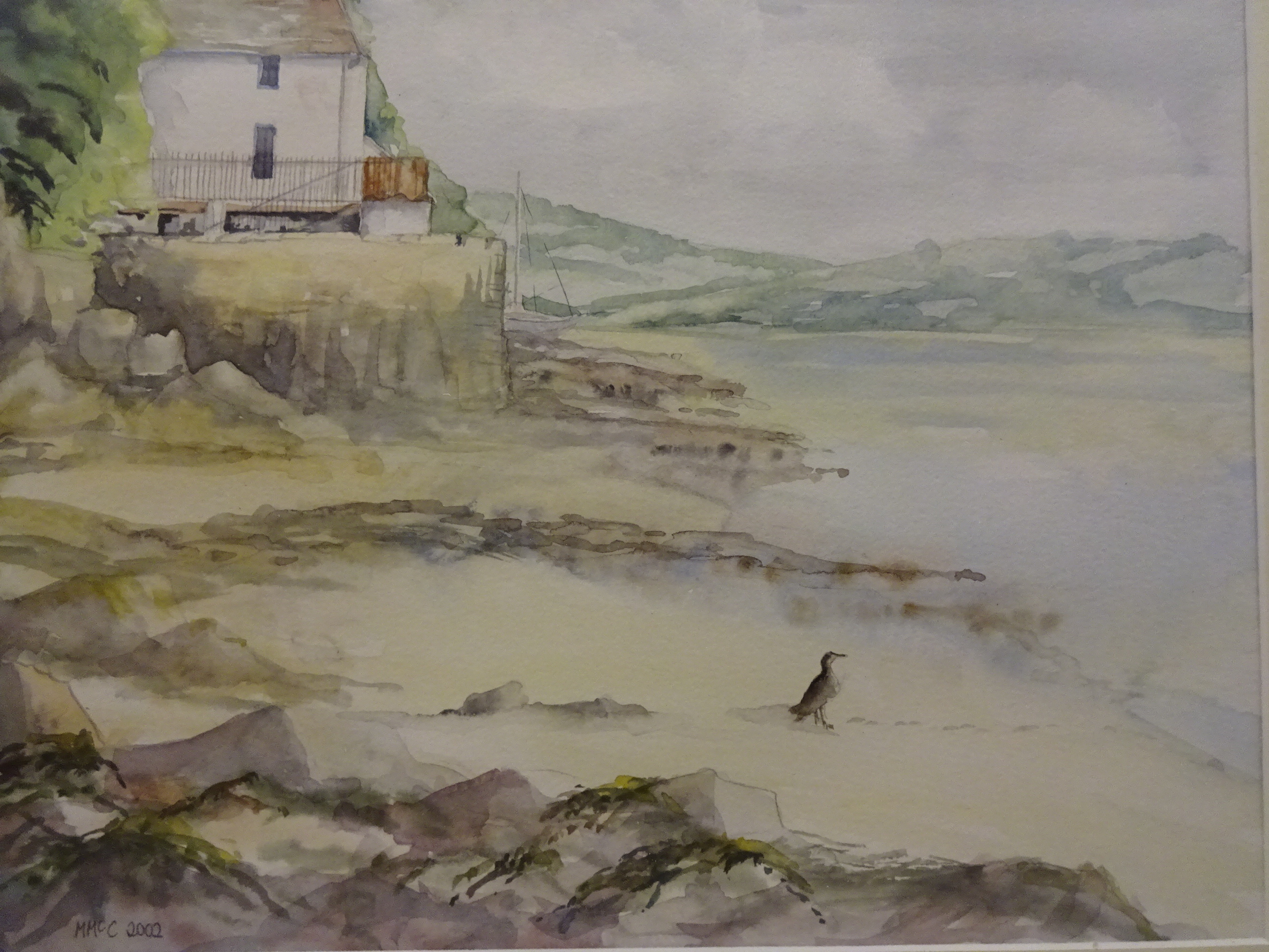 MARGARET McCRAKEN WATERCOLOUR THE BOATHOUSE AT LANGHARNE (55 X 46)CM PLUS PRINT