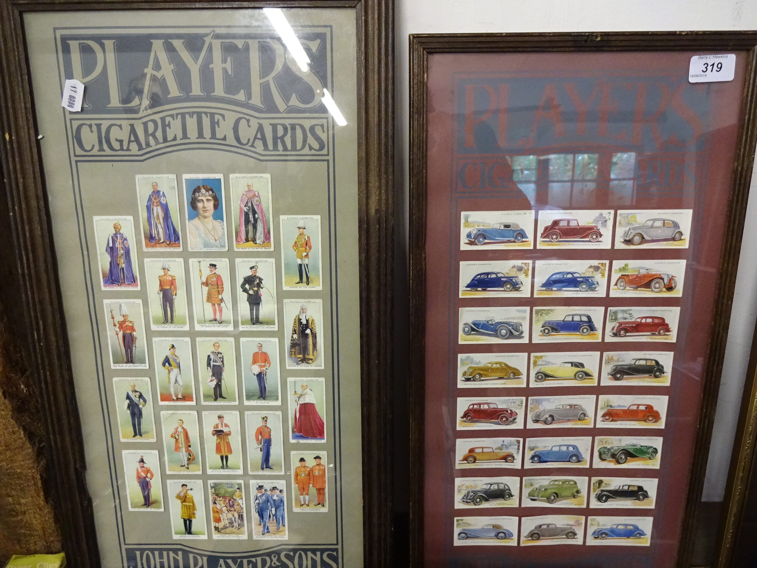 2 MOUNTED SETS OF PLAYERS CIGARETTE CARDS MILITARIA AND VINTAGE CARS - Image 3 of 3