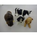 2 SYLVAC DOGS PLUS BUFFALO AND COW ORNAMENTS