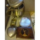 5 ITEMS TO INCLUDE STORAGE BOXES, BRASS MATCHBOX COVER,