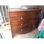 VICTORIAN BOW FRONT MAHOGANY 5 DRAW CHEST ( 2 SHORT OVER 2 LONG WITH CONCEALED TOP DRAWER MISSING