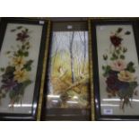 PAIR OF OILS ON CLEAR PLASTIC OF FLOWERS (28 X 55)CM PLUS PHEASANT PICTURE