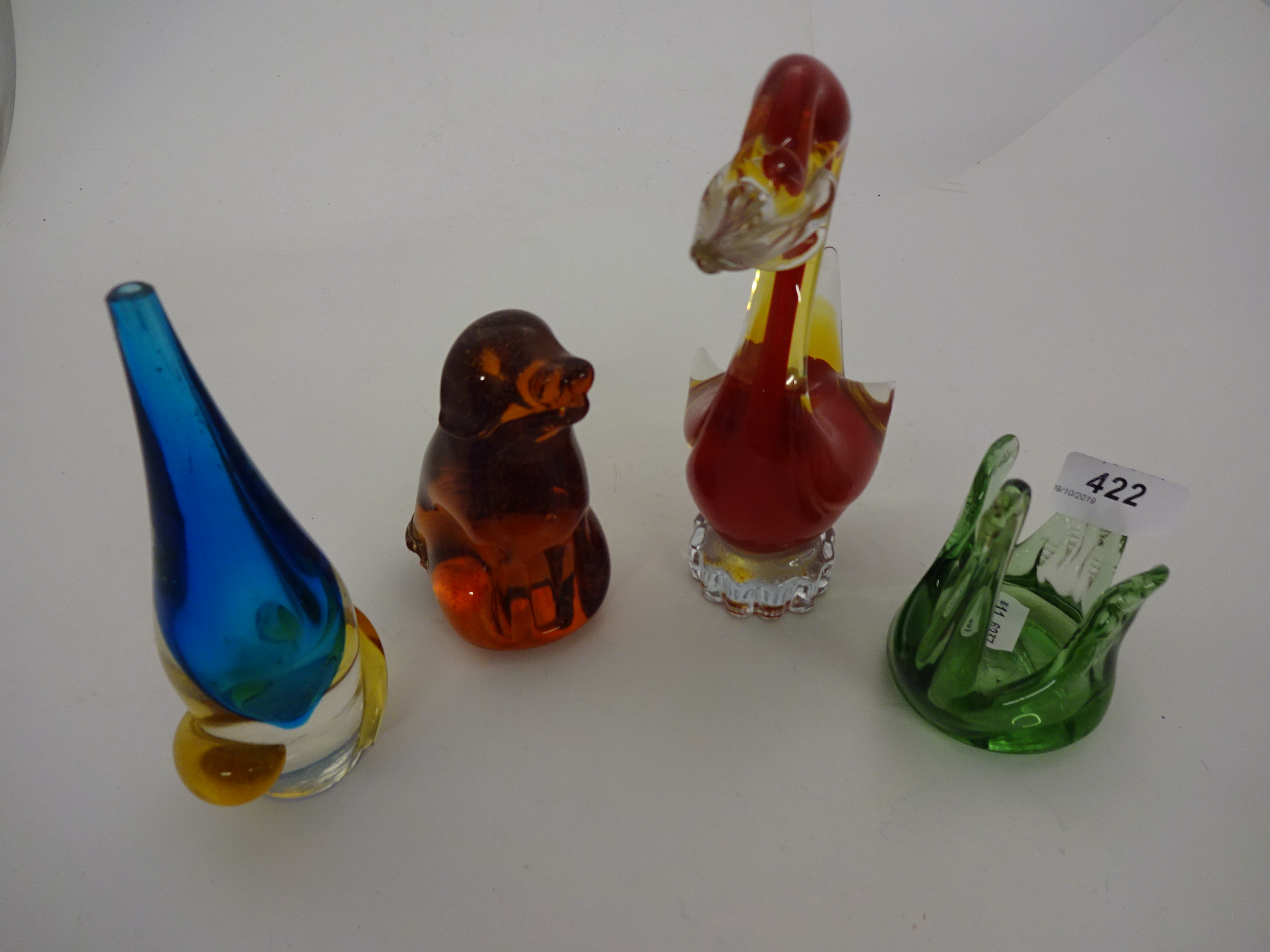 4 GLASS PAPERWEIGHTS TO INCLUDE MURANO STYLE BIRD