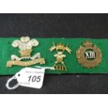 MILITARY CAP BADGES INCL 11TH ROYAL LANCERS (LUGS), 11TH LANCERS (SLIDER),