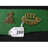 MILITARY CAP BADGE- GRESHAMS O.T.C SCHOOL BRITTANIA (LUGS) AND O.T.