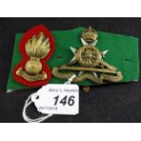 MILITARY CAP BADGES INCL ROYAL MALTA ARTILLERY CAP BADGE (SLIDER) AND A UBIQUE SHOULDER TITLE ON