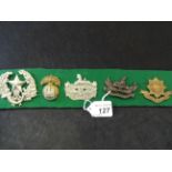 MILITARY CAP BADGES INCL CAMERONIANS (LUGS), ROYAL INNISKILLING FUSILIERS (SLIDER),