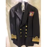 1955 DATED REAR ADMIRALS UNIFORM INCLUDING WAISTCOAT AND TROUSERS, GOOD MEDAL RIBBONS,